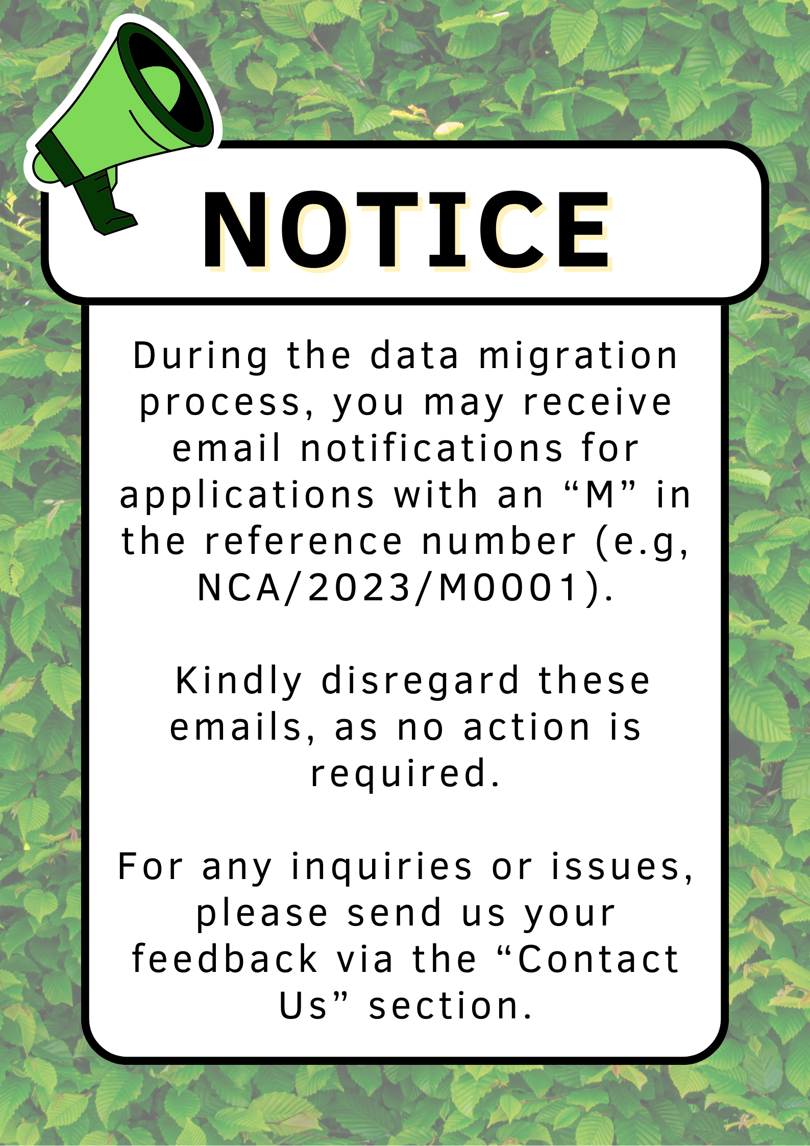 Data Migration Notice: Please Ignore Emails for Applications with ‘M’ in Reference Number