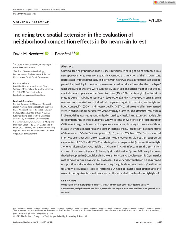 Including tree spatial extension in the evaluation of neighborhood competition effects in Bornean rain forest