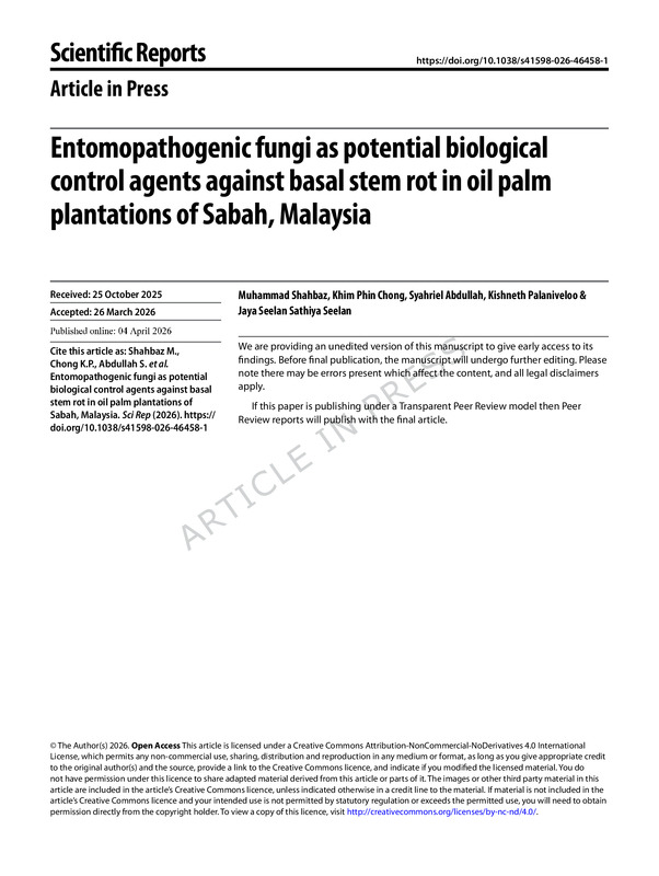 Entomopathogenic fungi as potential biological control agents against basal stem rot in oil palm plantations of Sabah, Malaysia