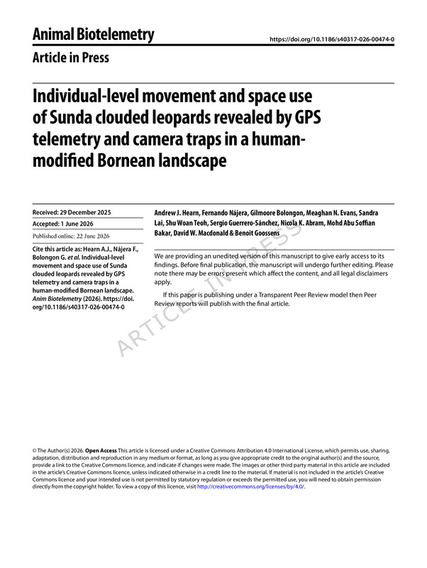 Individual-level movement and space use of Sunda clouded leopards revealed by GPS  telemetry and camera traps in a human- modified Bornean landscape