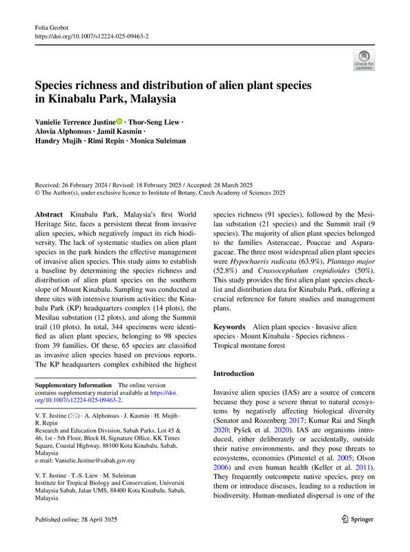 Species richness and distribution of alien plant species in Kinabalu Park, Malaysia