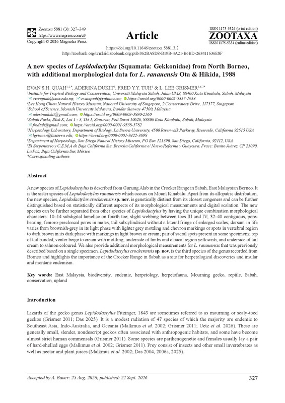 A new species of Lepidodactylus (Squamata: Gekkonidae) from North Borneo, with additional morphological data for L. ranauensis Ota & Hikida, 1988