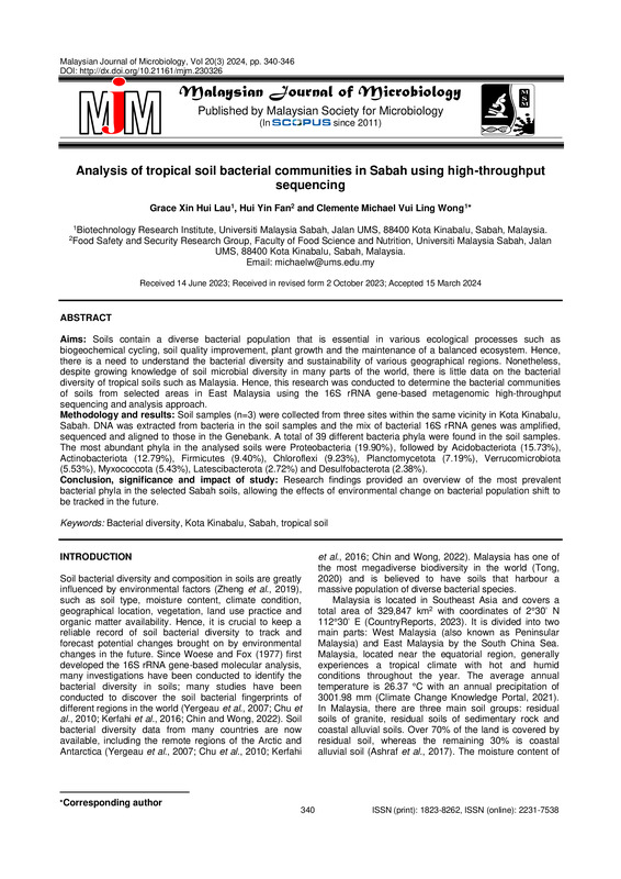 ANALYSIS OF TROPICAL SOIL BACTERIAL COMMUNITIES IN SABAH USING HIGH-THROUGHGPUT SEQUENCING
