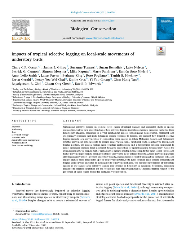 Impacts of tropical selective logging on local-scale movements of understory birds