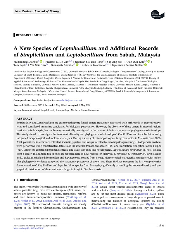 A New Species of Leptobacillium and Additional Records of Simplicillium and Leptobacillium from Sabah, Malaysia