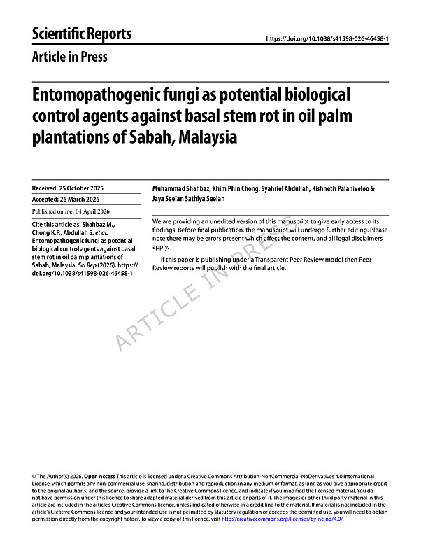 Entomopathogenic fungi as potential biological control agents against basal stem rot in oil palm plantations of Sabah, Malaysia