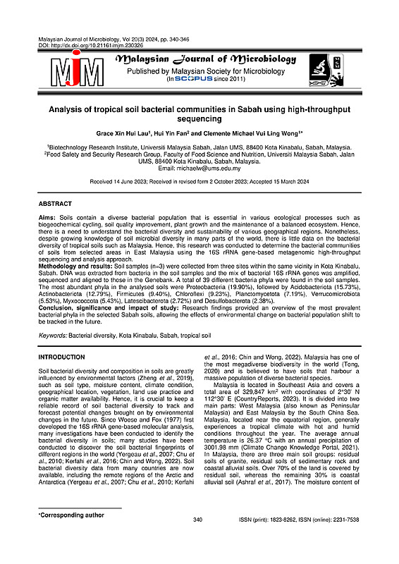 ANALYSIS OF TROPICAL SOIL BACTERIAL COMMUNITIES IN SABAH USING HIGH-THROUGHGPUT SEQUENCING