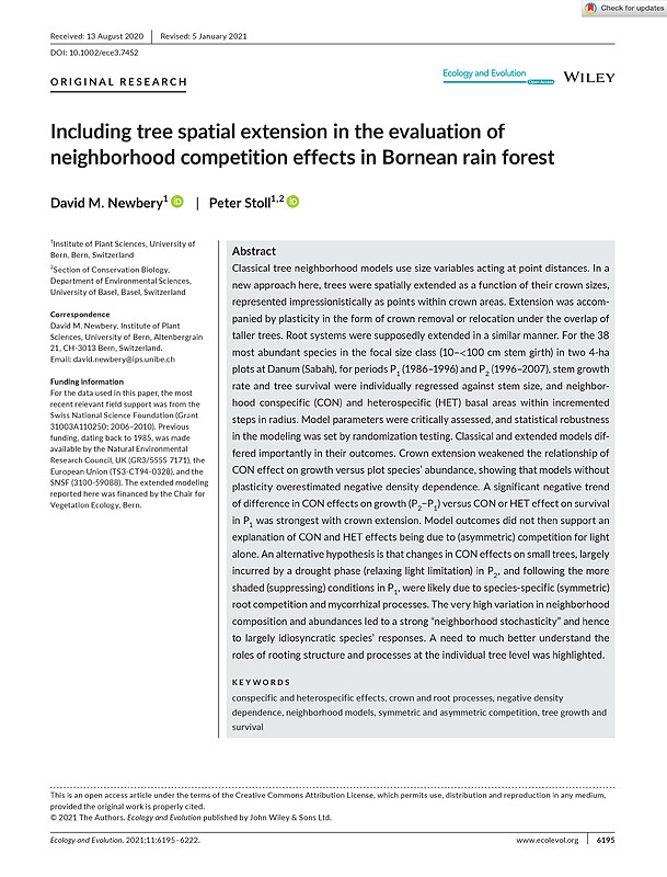 Including tree spatial extension in the evaluation of neighborhood competition effects in Bornean rain forest